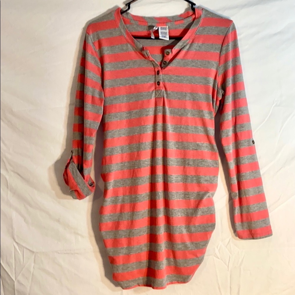 Planet motherhood Henley maternity top, medium, pink grey stripe